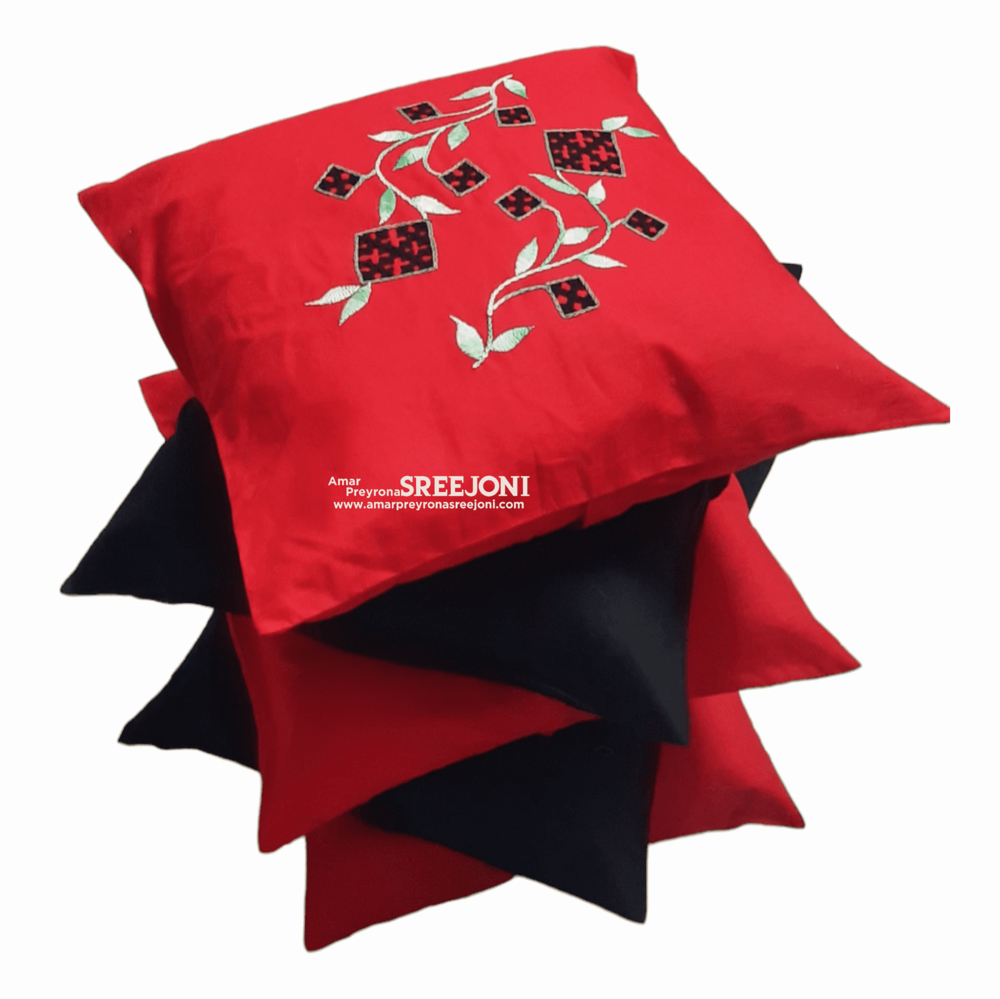 Black and red color pure cotton hand embroided Set of 5pic cussion cover