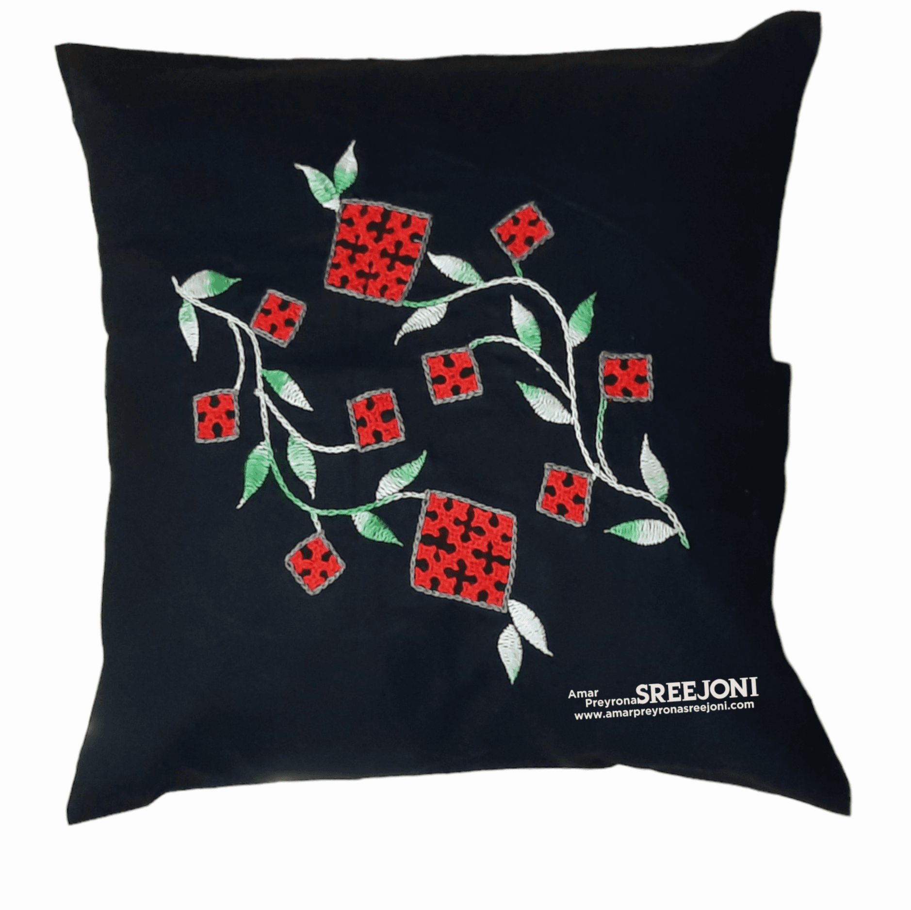 Black and red color pure cotton hand embroided Set of 5pic cussion cover