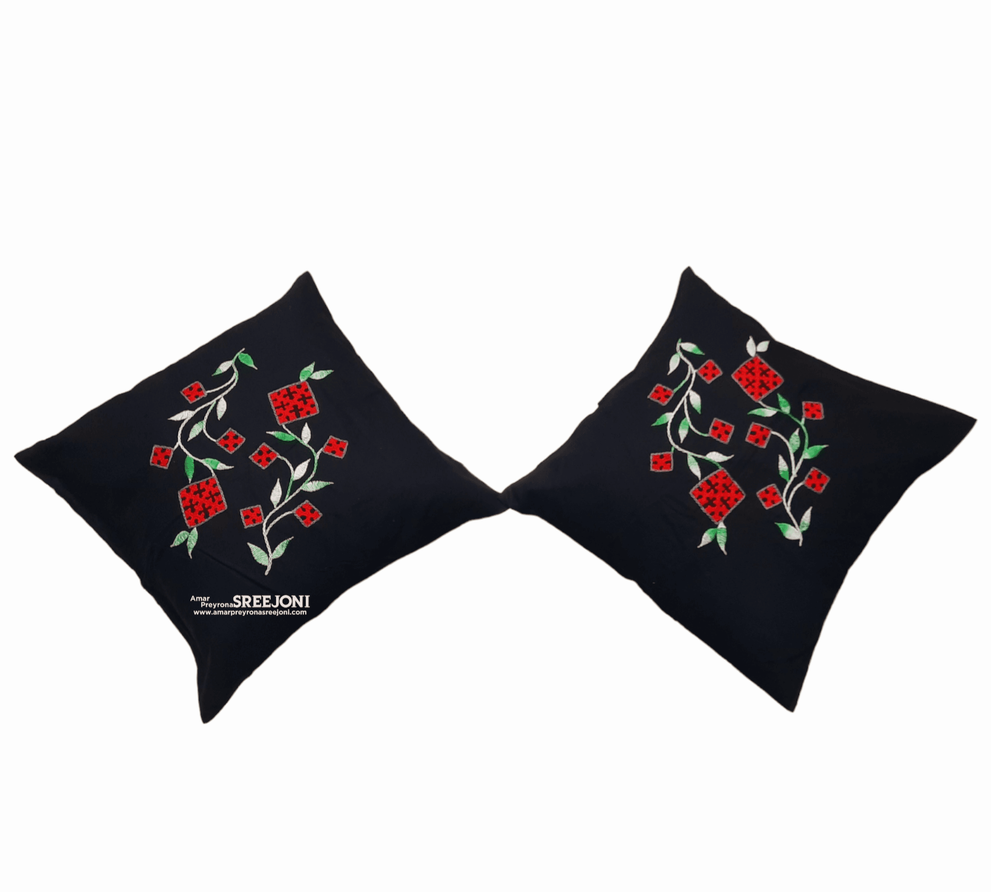 Black and red color pure cotton hand embroided Set of 5pic cussion cover