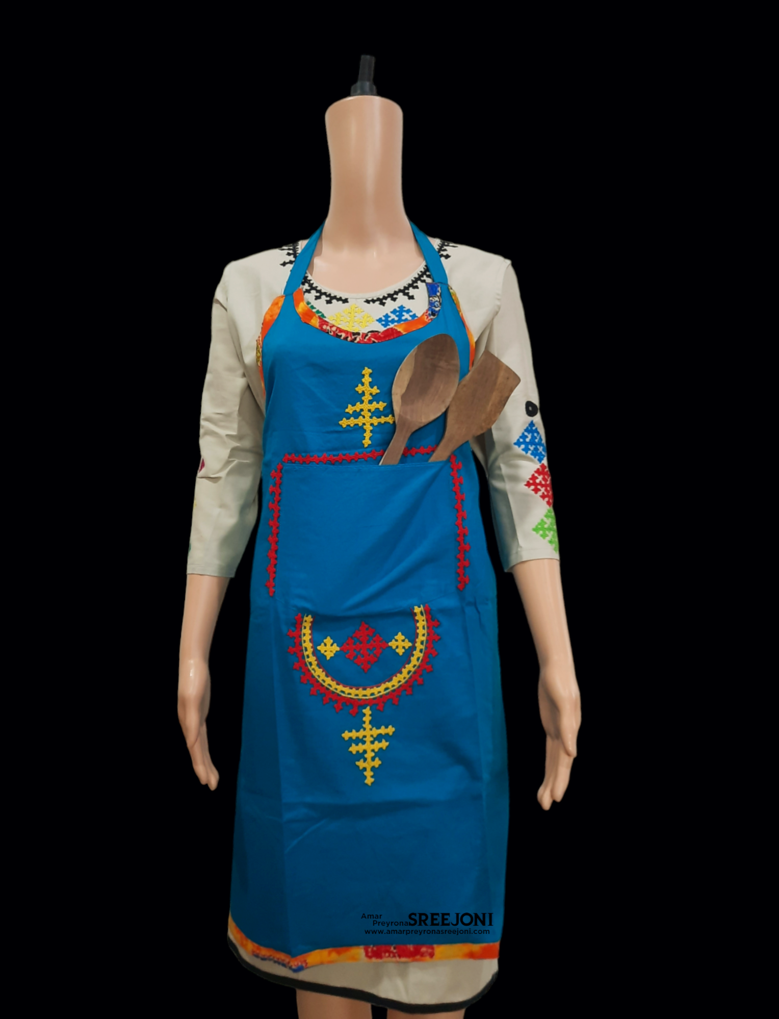 Hand embroided pure cotton blue color Appron use for kitchen