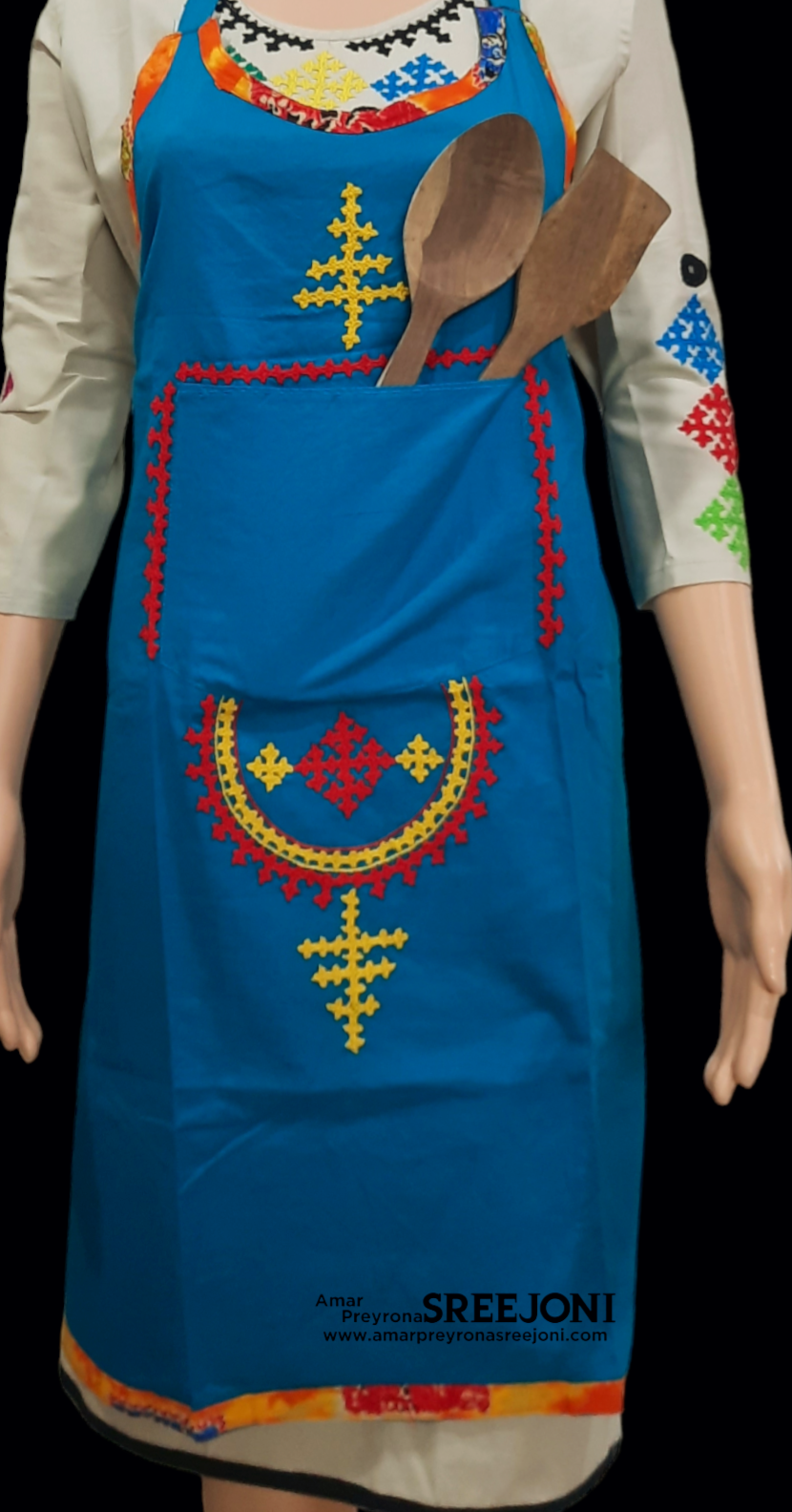 Hand embroided pure cotton blue color Appron use for kitchen