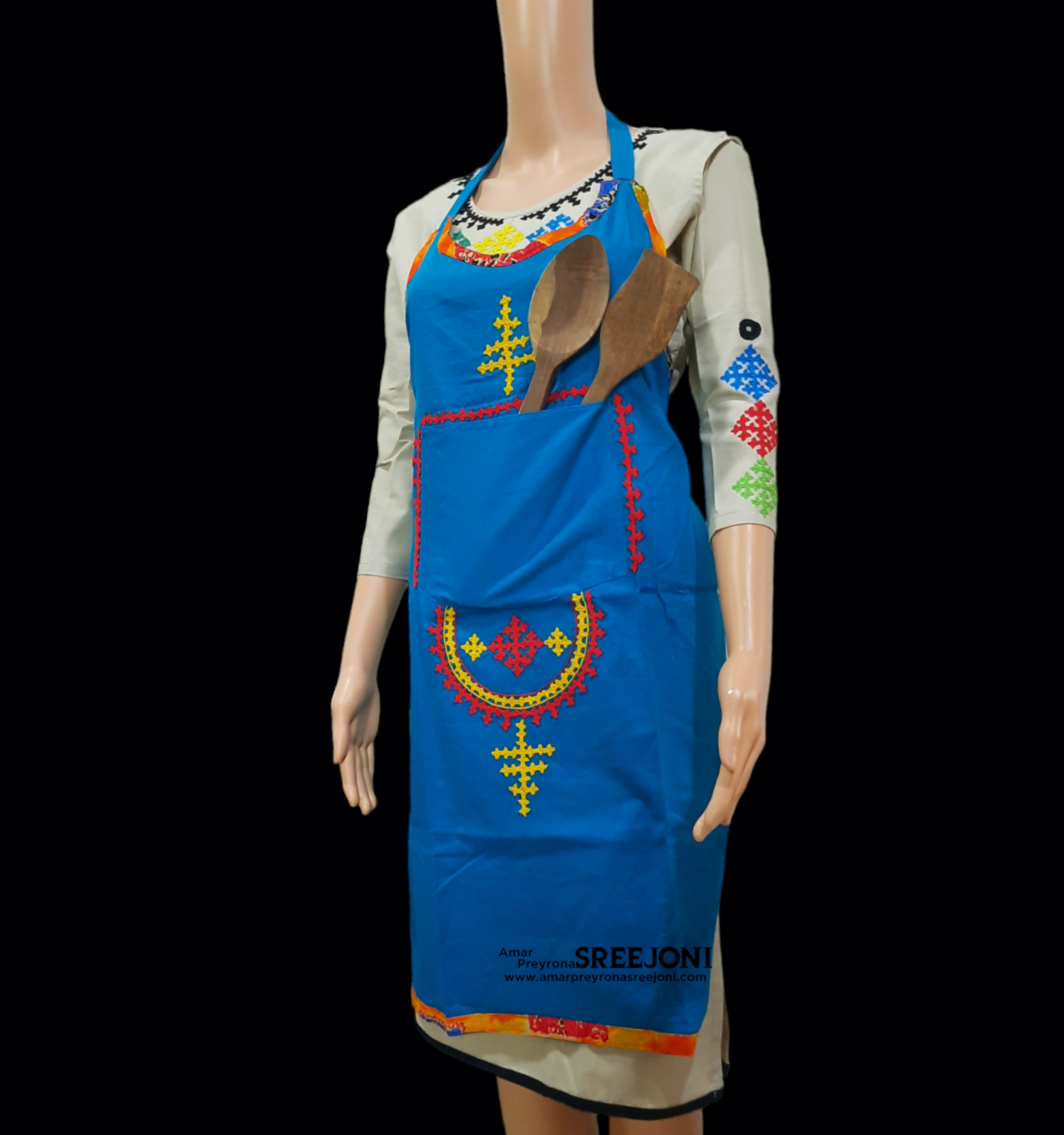 Hand embroided pure cotton blue color Appron use for kitchen