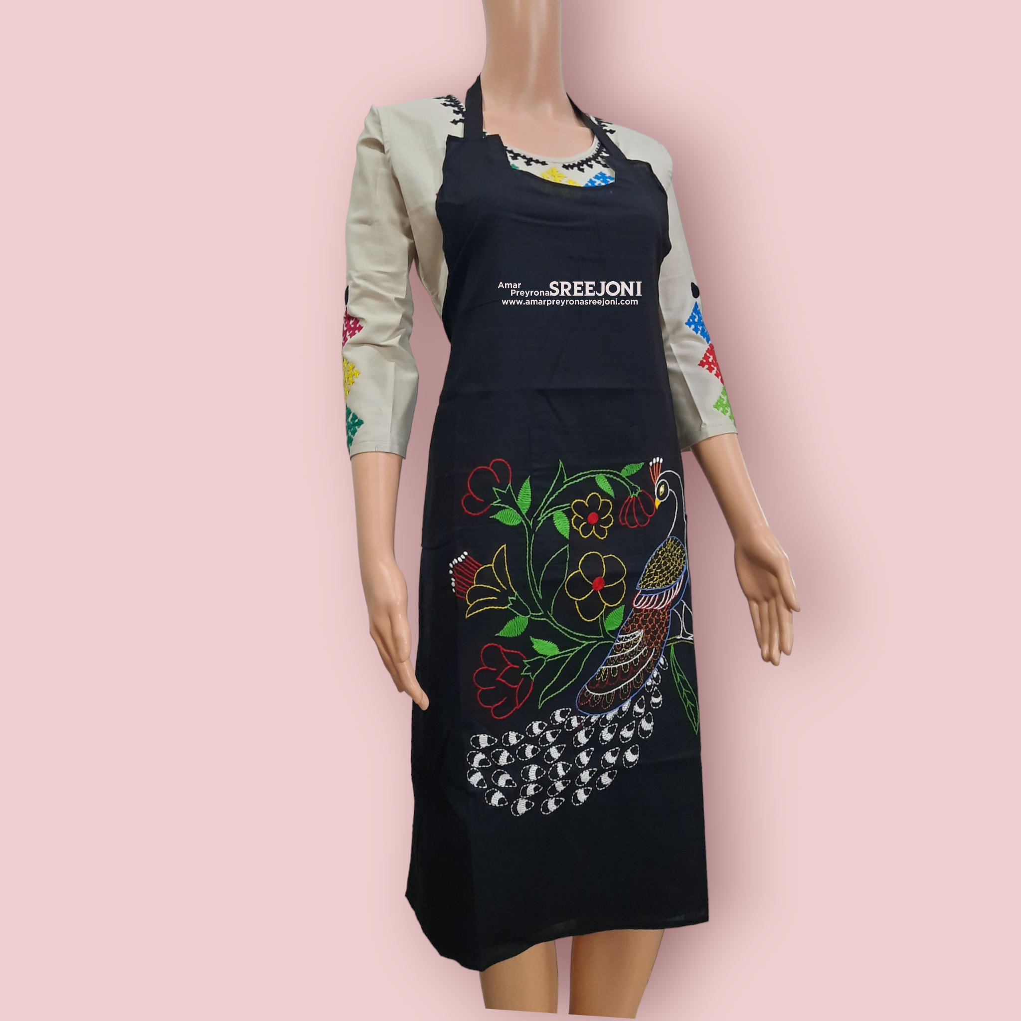 Hand embroided pure cotton work black color appron use for kitchen
