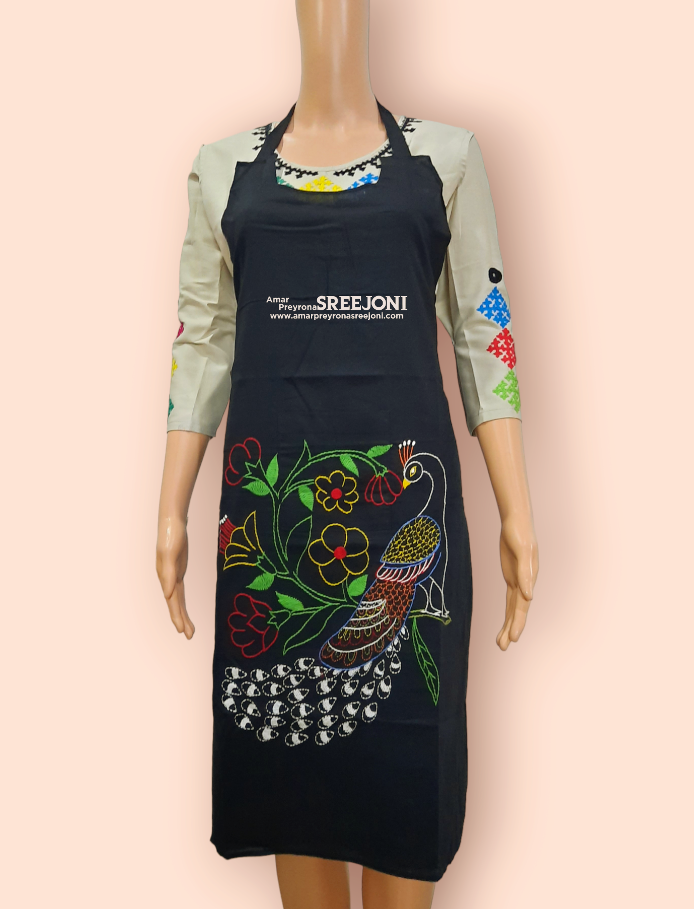 Hand embroided pure cotton work black color appron use for kitchen