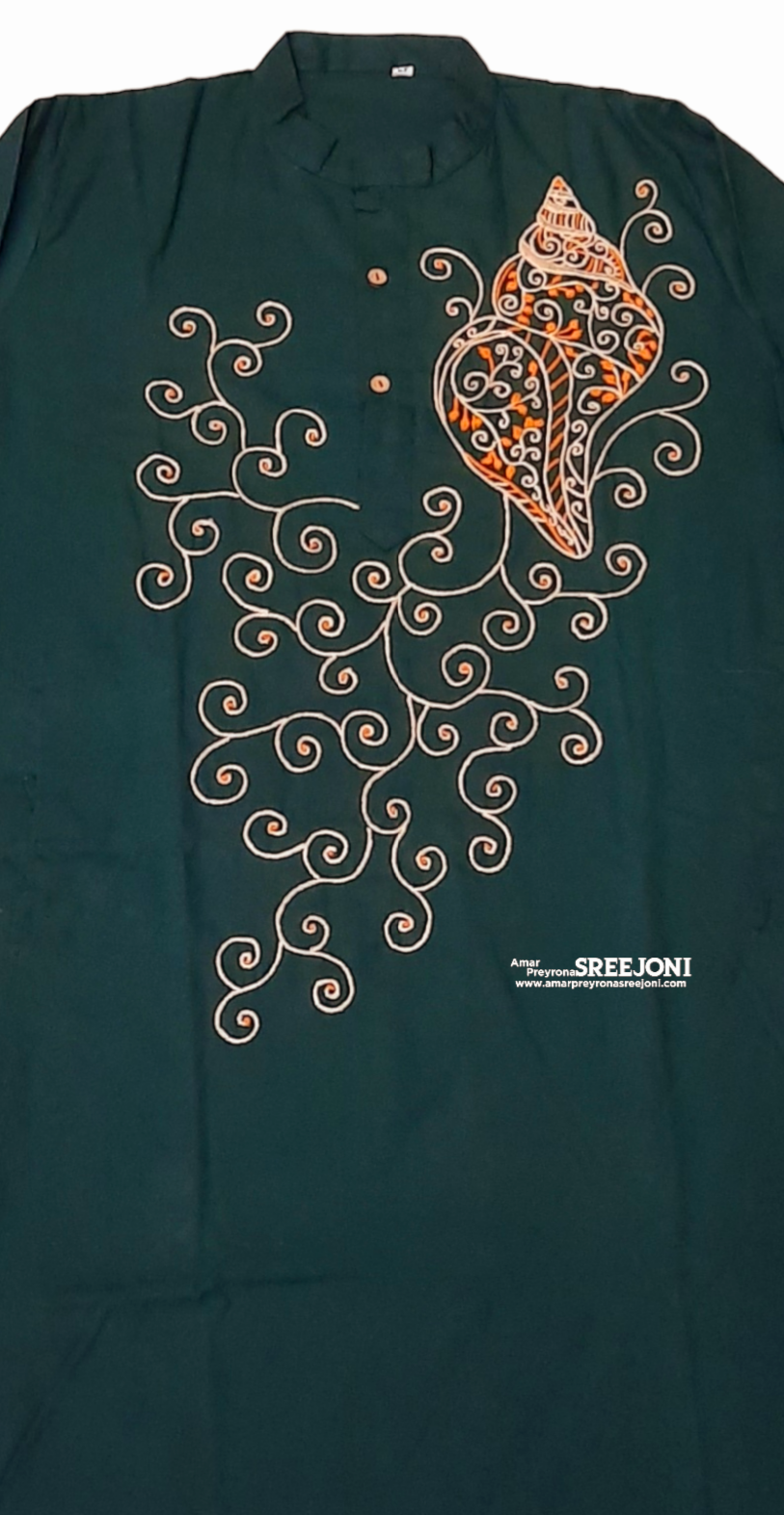Hand embroided pure cotton dark green color free size punjabi for man
