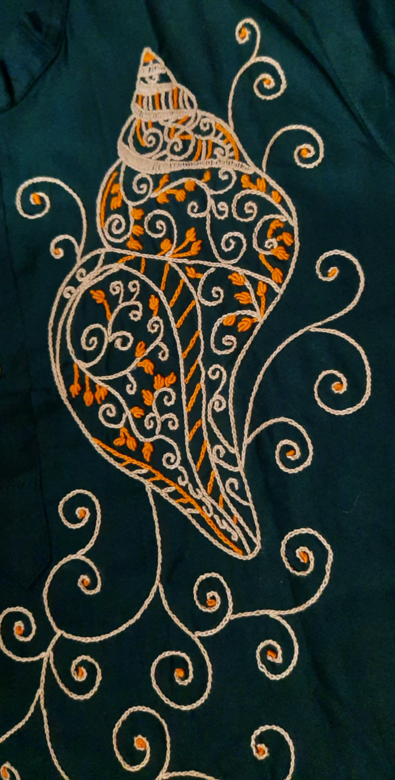 Hand embroided pure cotton dark green color free size punjabi for man