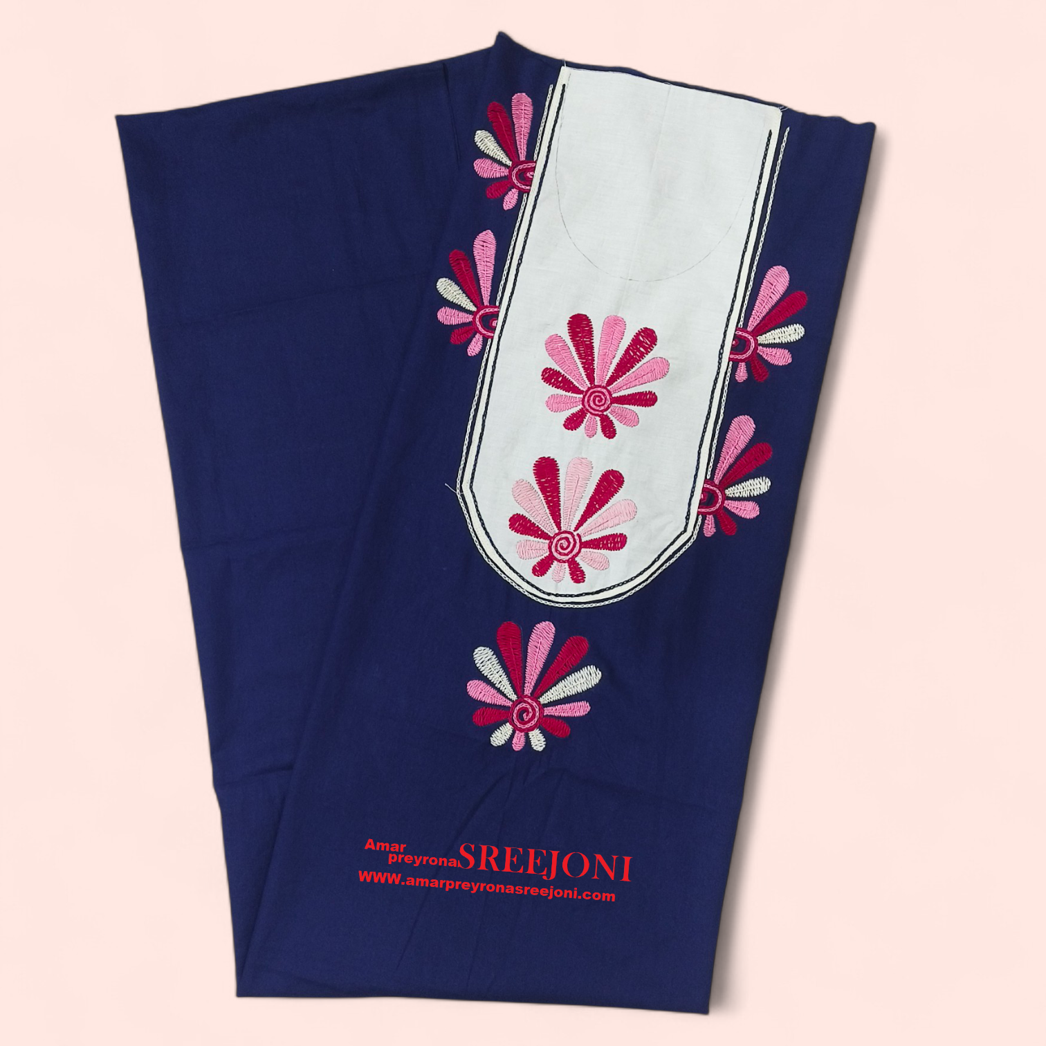 Beautiful Designing Hand embroided pure cotton navy blue color 3miter kurti piece