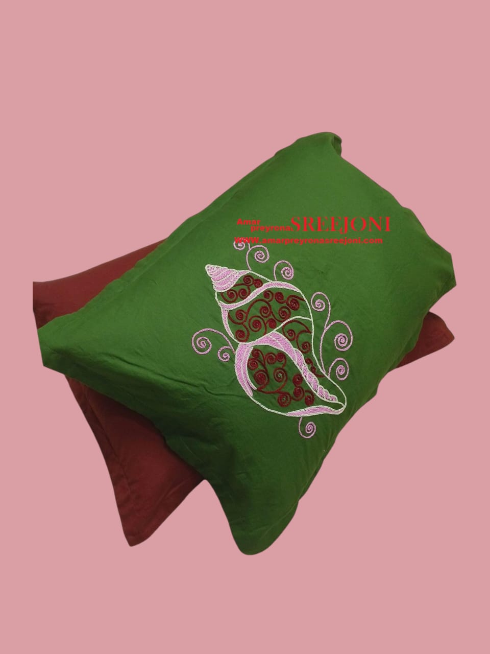 hand embroided pure cotton queen size double bedsheet color white green and maroon