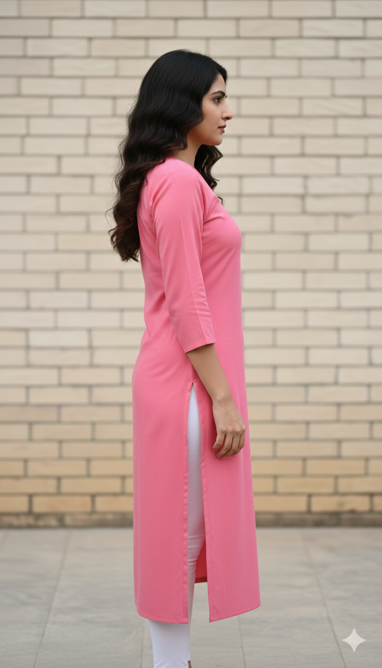 Pure cotton Hand embroided soft and breathable daily wear & Office use Pink Color Designer unstitched material Kurti piece 3 miter
