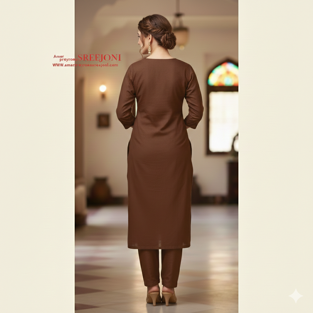 Hand Embroided Pure cotton dark Maroon Color Short Kurti Piece Fabric 2.5 miters