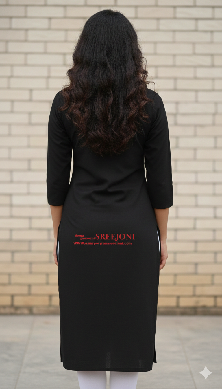 Pure cotton Hand embroided soft and breathable daily wear & Office use BLACK Color Designer unstitched material Kurti piece 2.5 miter