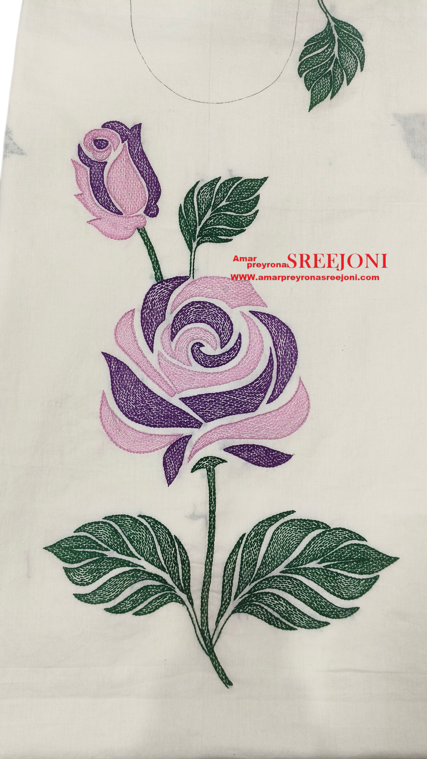 pure cotton hand embroided white color kurti fabric soft and breathable daily ware & office use rose designer unstitched material 3miter