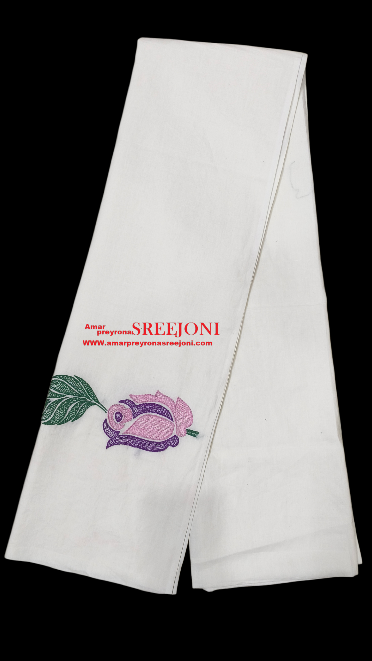 pure cotton hand embroided white color kurti fabric soft and breathable daily ware & office use rose designer unstitched material 3miter