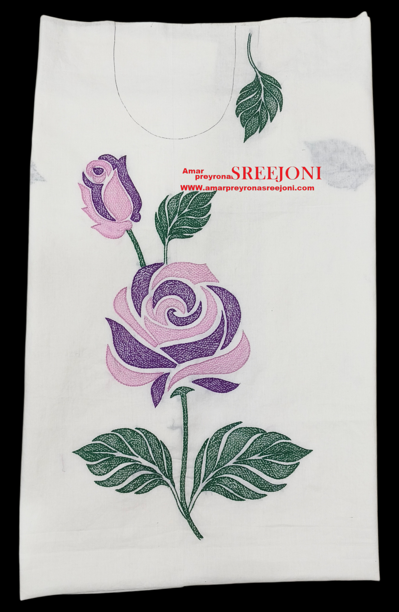 pure cotton hand embroided white color kurti fabric soft and breathable daily ware & office use rose designer unstitched material 3miter
