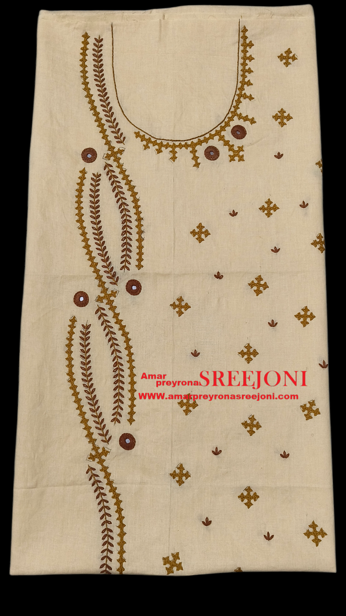 hand embroided pure cotton baige color long kurti piece 2.5 miter fabric
