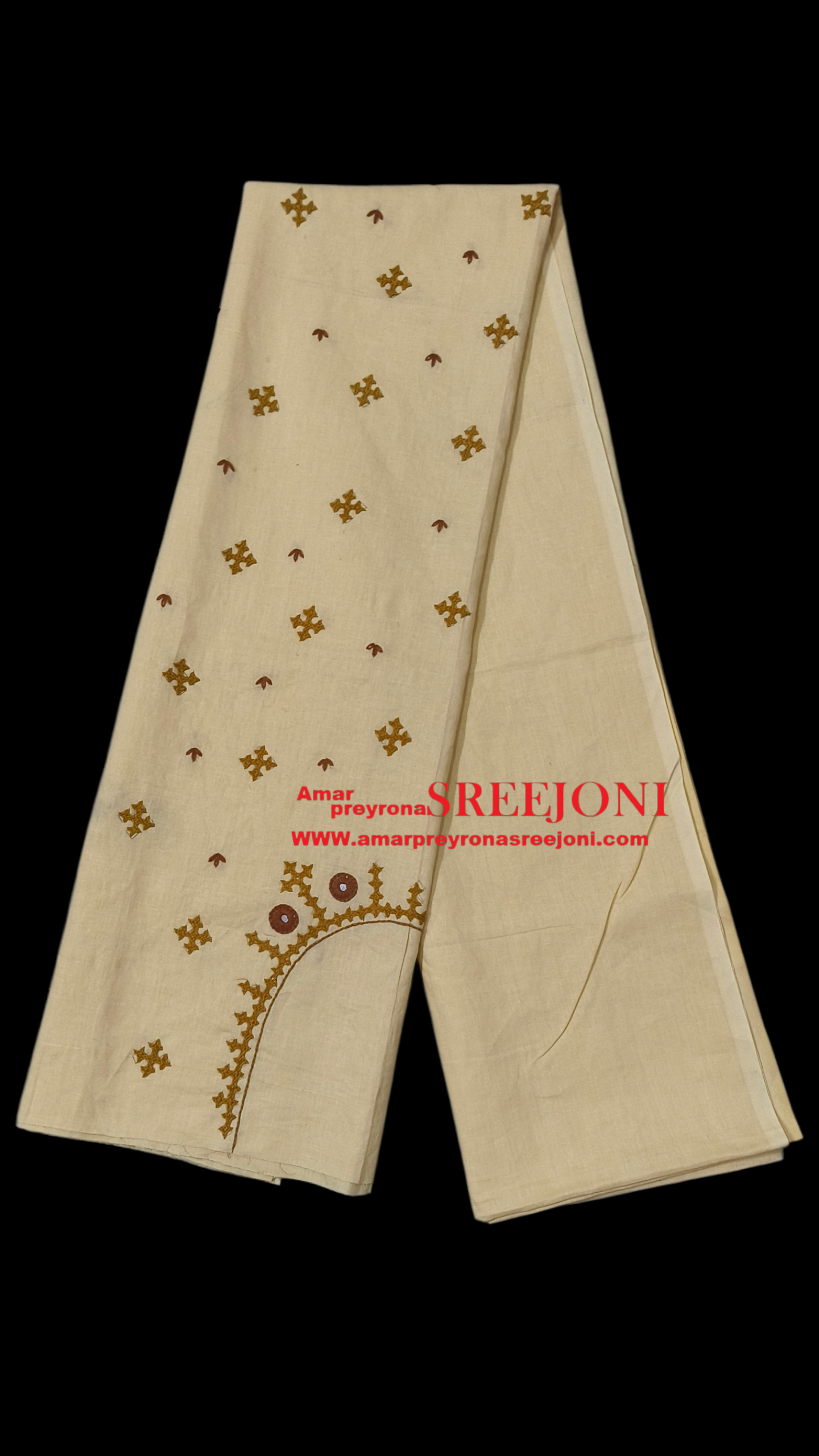 hand embroided pure cotton baige color long kurti piece 2.5 miter fabric