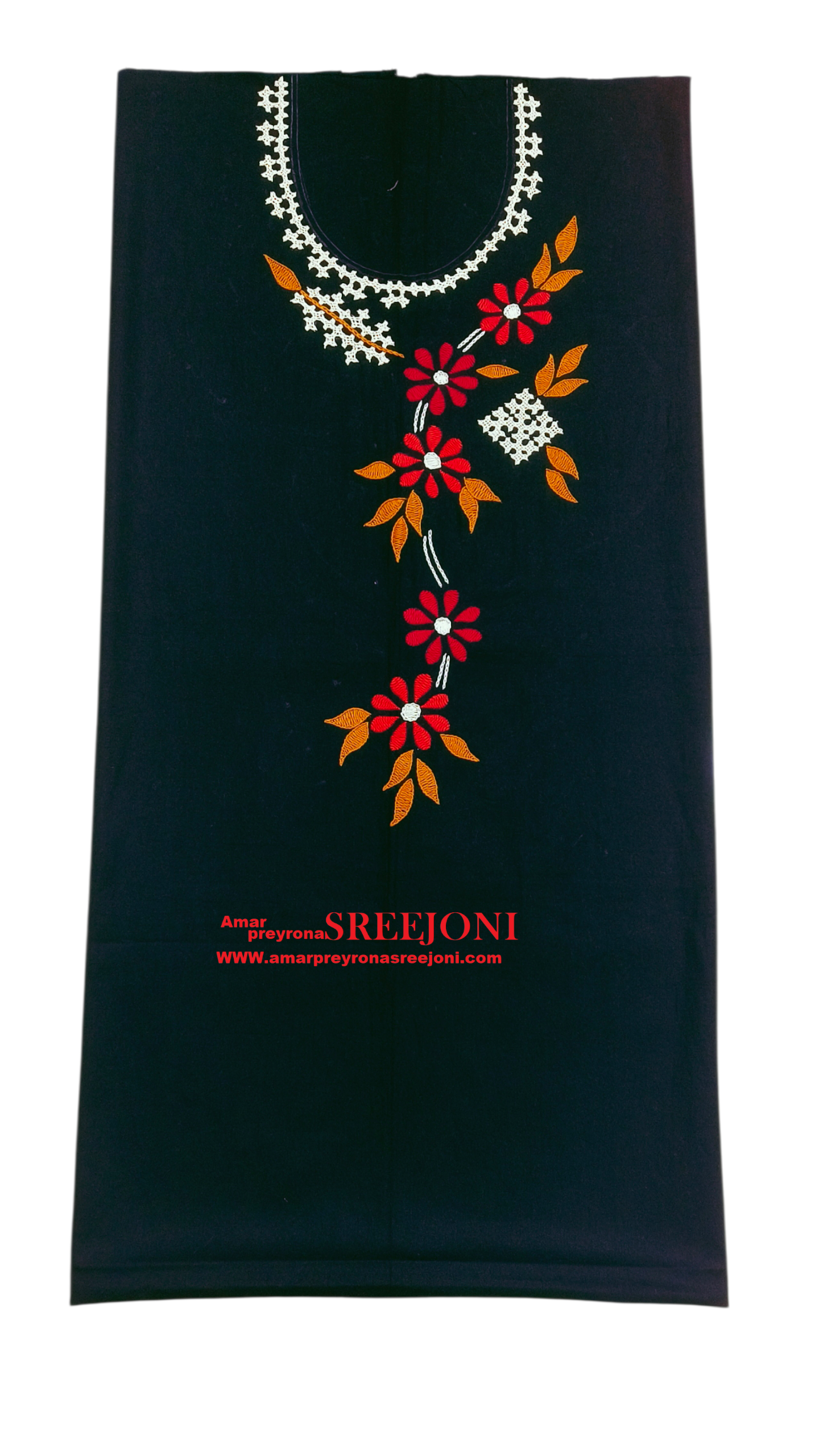Pure cotton Hand embroided soft and breathable daily wear & Office use BLACK Color Designer unstitched material Kurti piece 2.5 miter