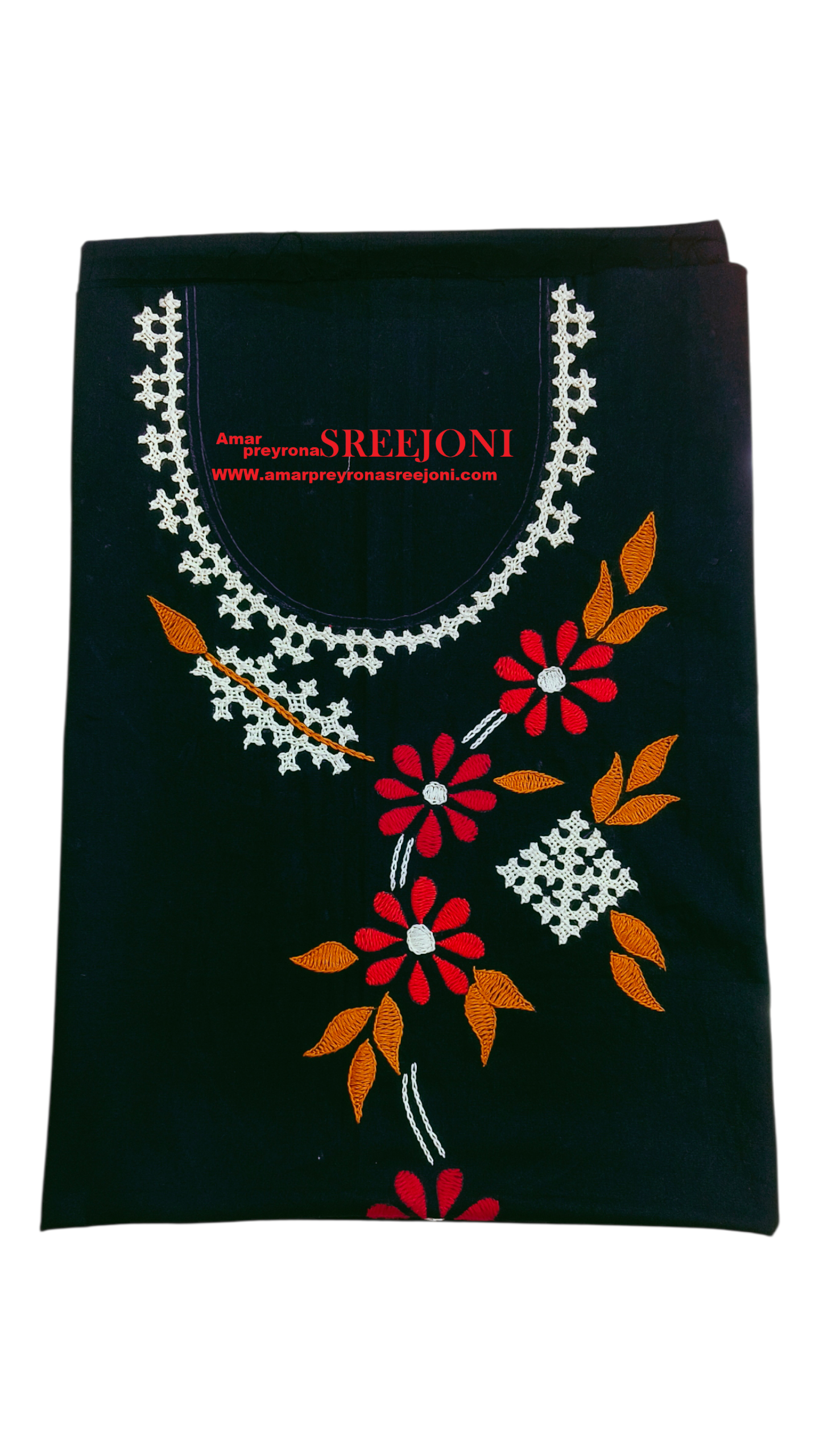 Pure cotton Hand embroided soft and breathable daily wear & Office use BLACK Color Designer unstitched material Kurti piece 2.5 miter