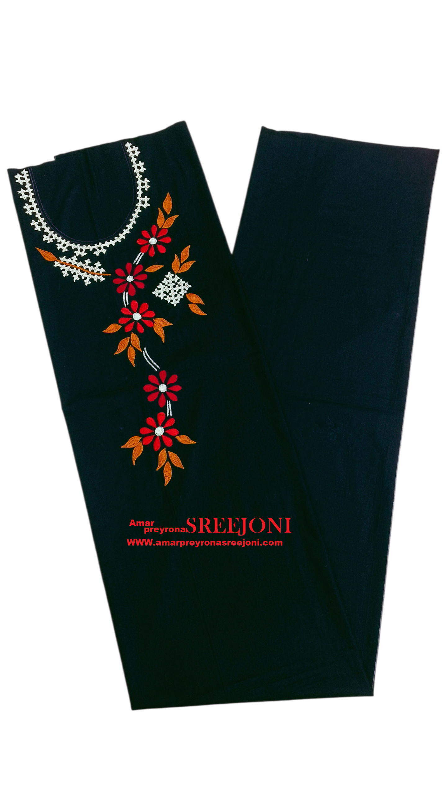 Pure cotton Hand embroided soft and breathable daily wear & Office use BLACK Color Designer unstitched material Kurti piece 2.5 miter