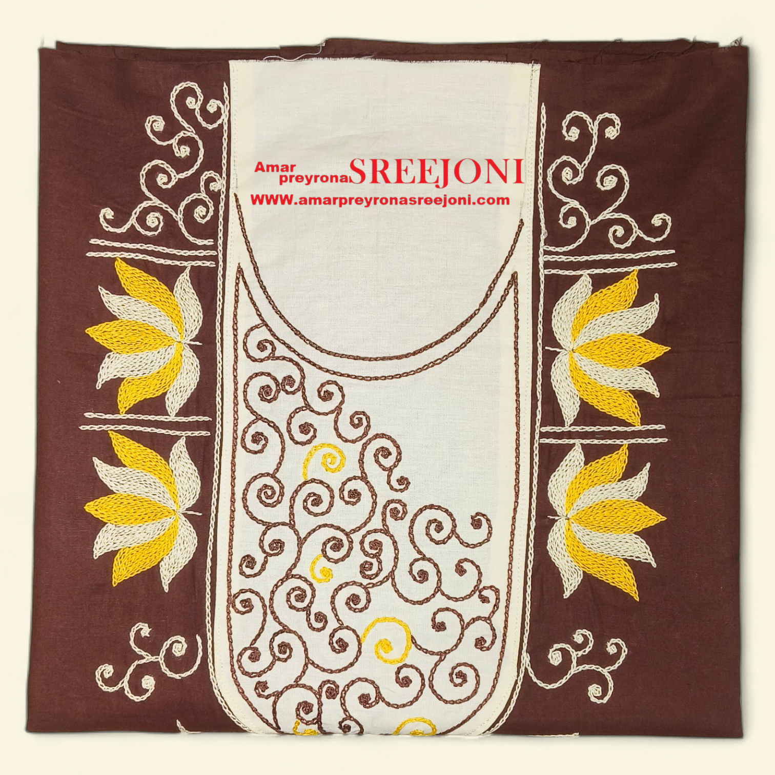 Hand Embroided Pure cotton dark Maroon Color Short Kurti Piece Fabric 2.5 miters