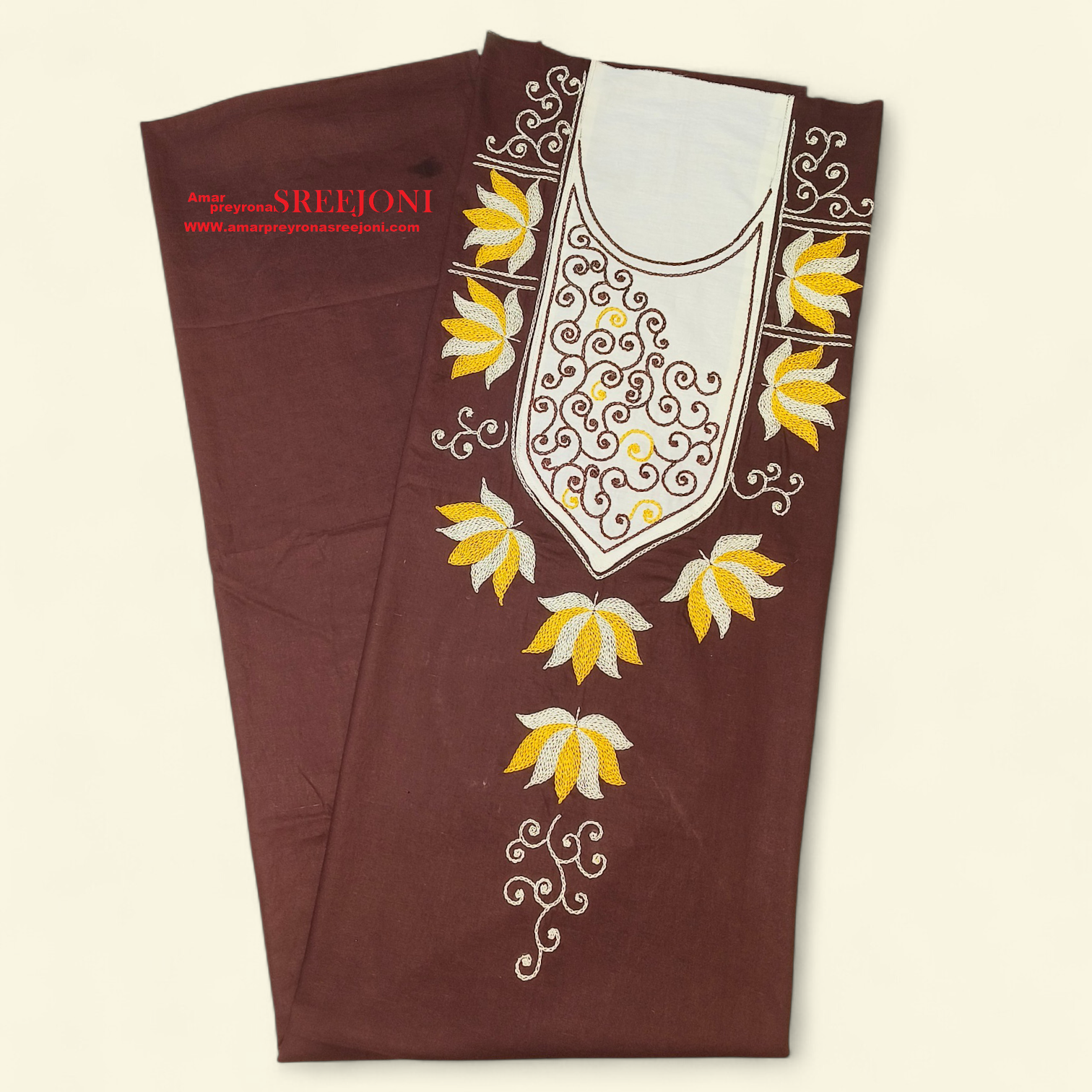 Hand Embroided Pure cotton dark Maroon Color Short Kurti Piece Fabric 2.5 miters