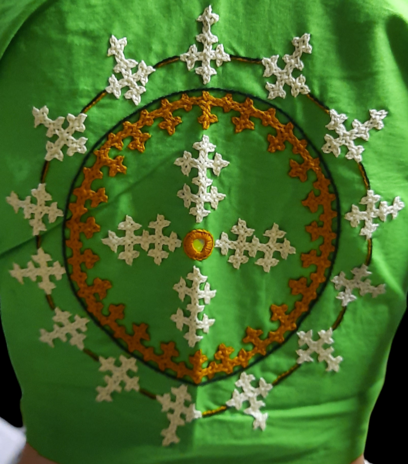 Hand embroided pure cotton font hook green color blouse