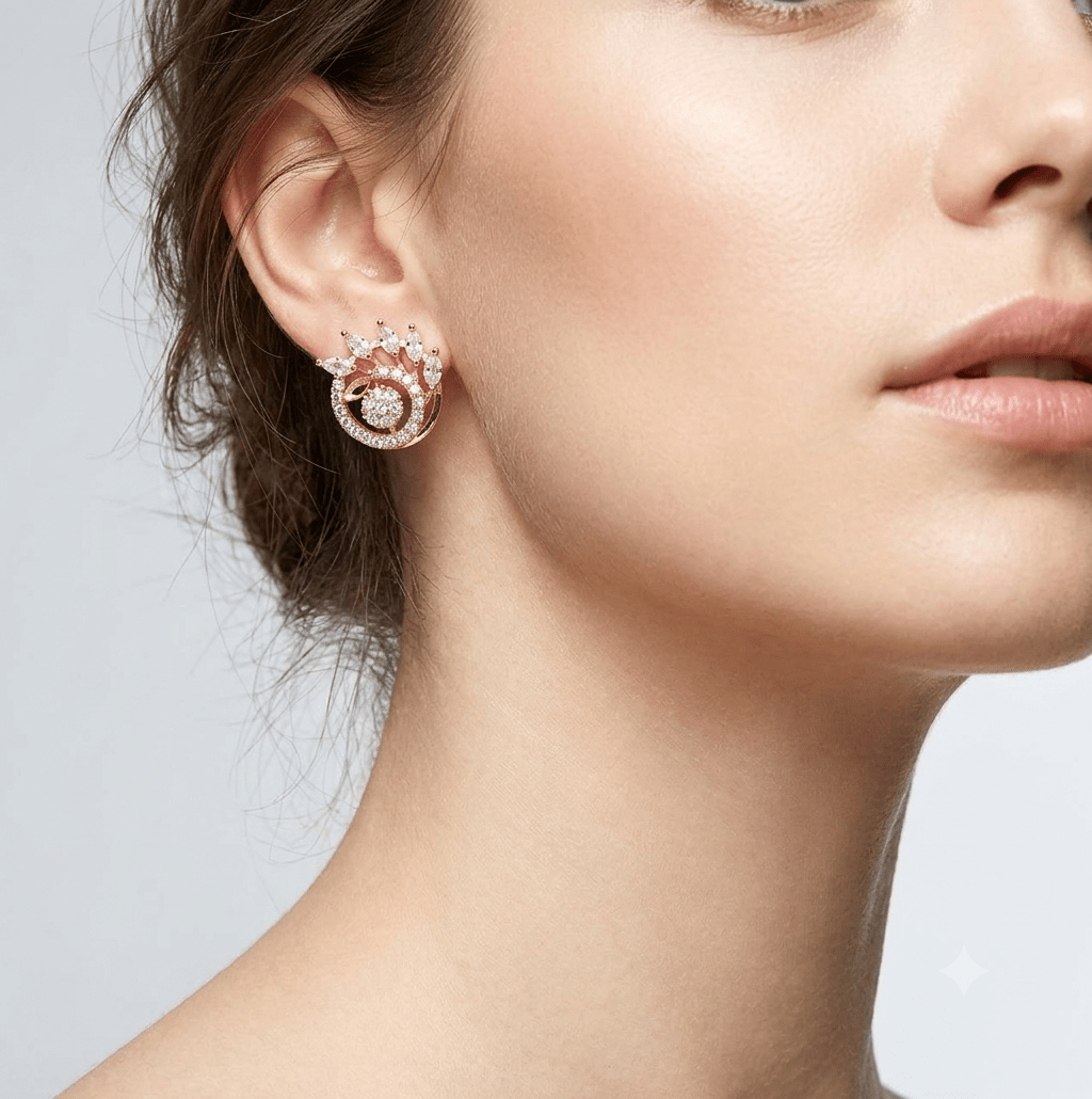 A very beautiful rose gold color ad collection earring sets usable for girls and womens