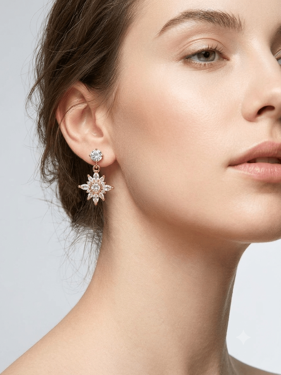 A very beautiful rose gold color ad collection earring sets usable for girls and womens