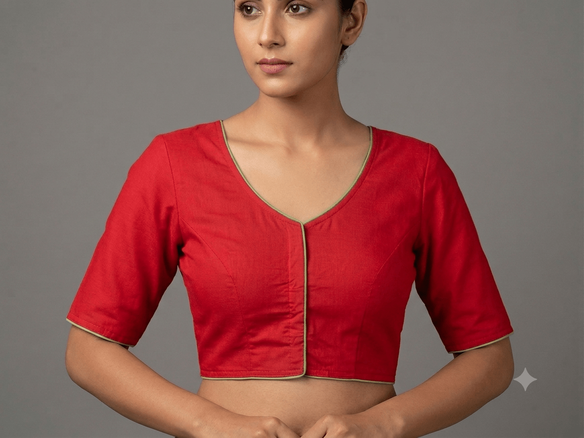 Hand Painted Pure cotton fabric work v-neck font hook style blouse