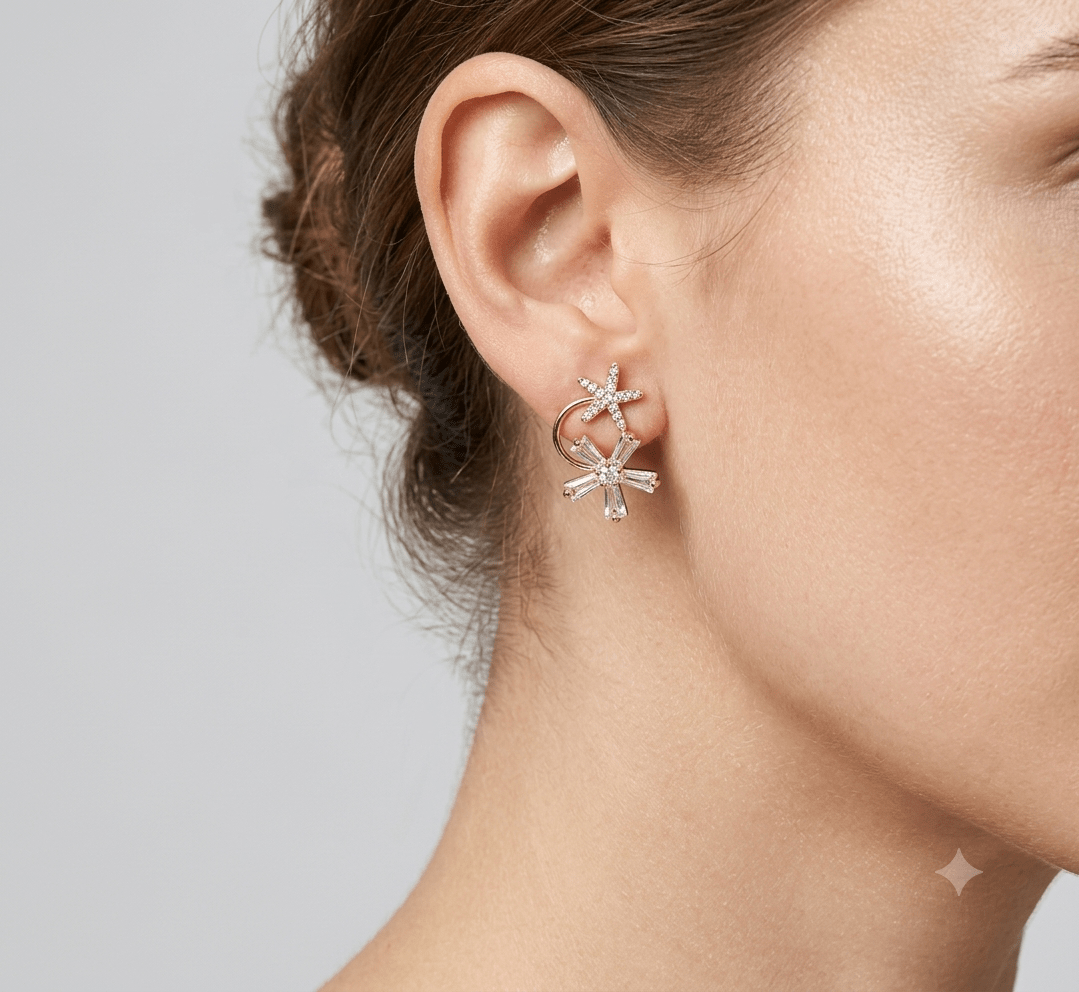 A very beautiful rose gold color ad collection earring sets usable for girls and womens