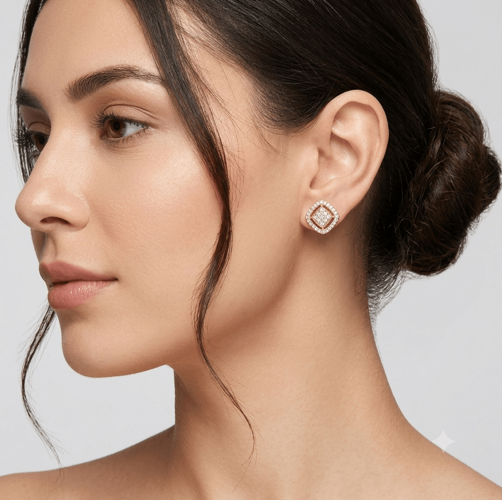 A very beautiful rose gold color ad collection earring sets usable for girls and womens