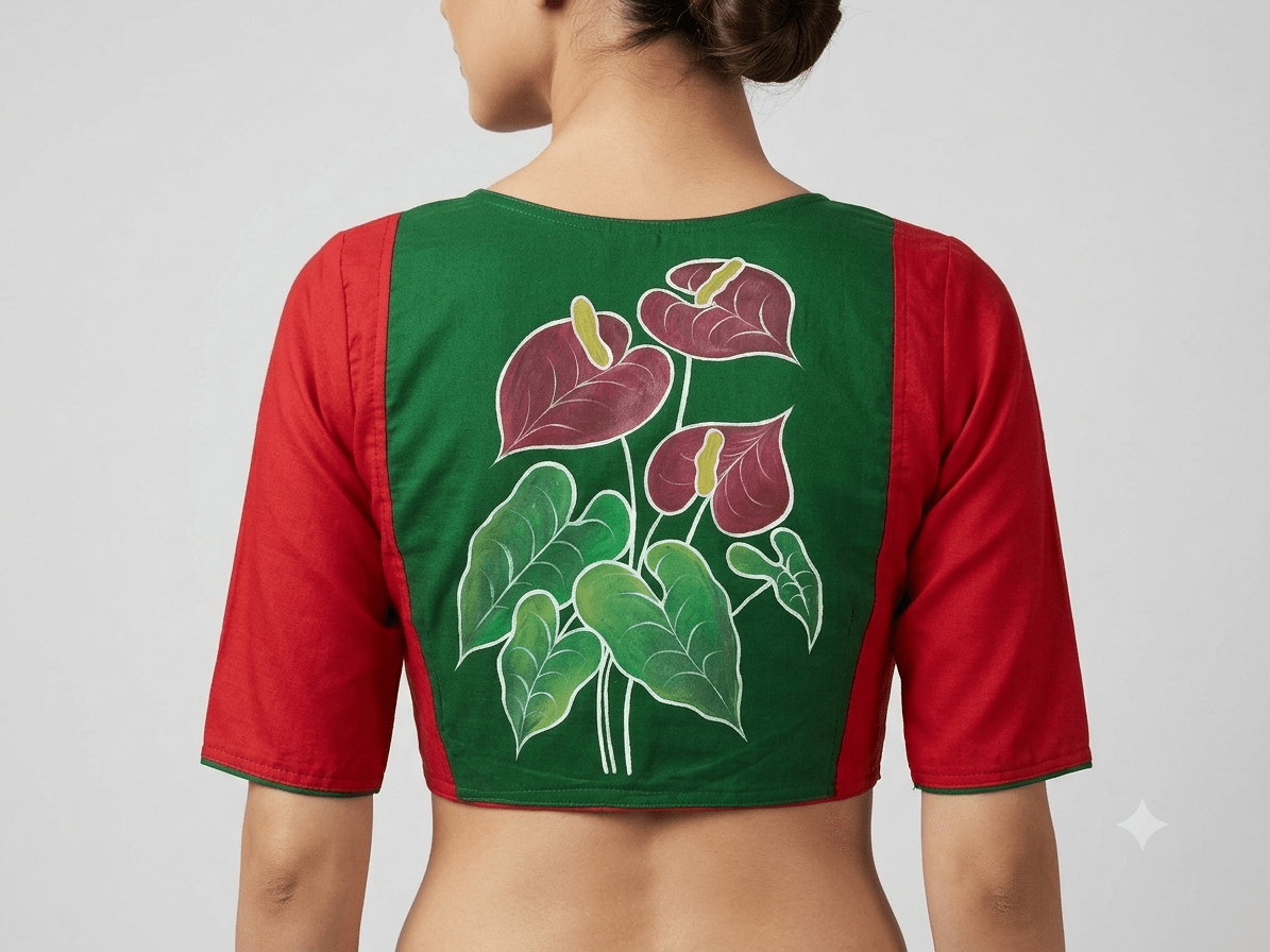 Hand Painted Pure cotton fabric work v-neck font hook style blouse