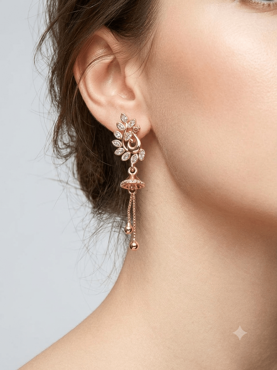 A Very Beautiful Rose Gold Color AD Earring Jewellery Set for Women & Girls