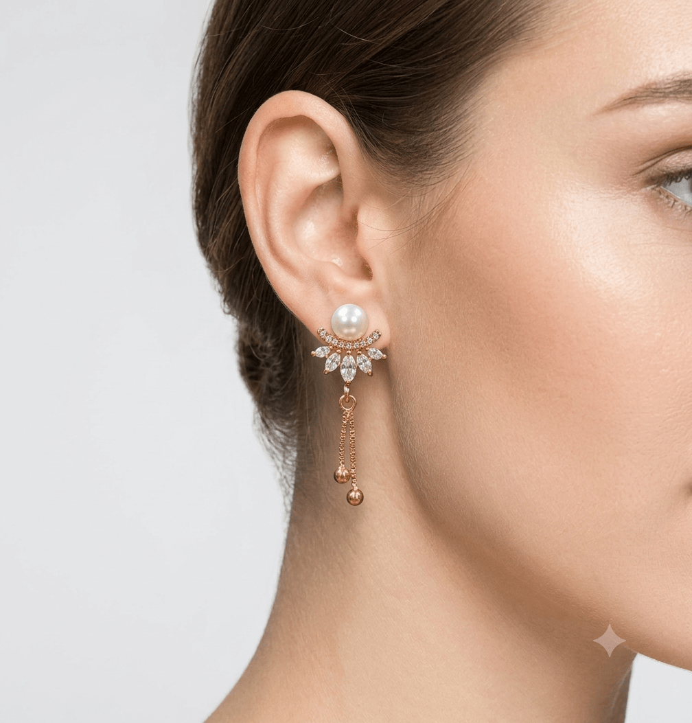 A very beautiful rose gold color ad collection earring sets usable for girls and womens
