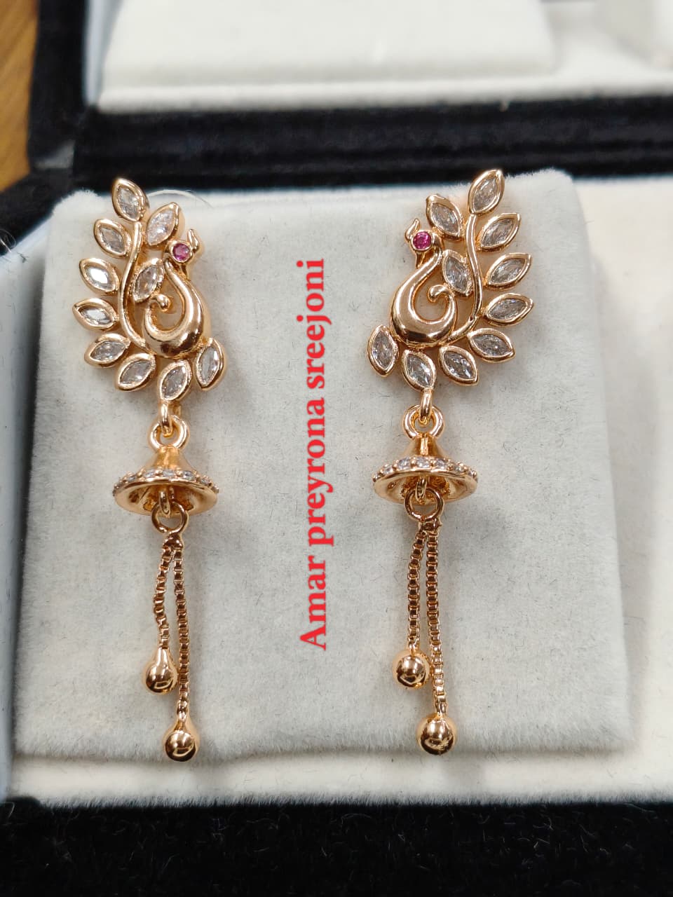 A Very Beautiful Rose Gold Color AD Earring Jewellery Set for Women & Girls