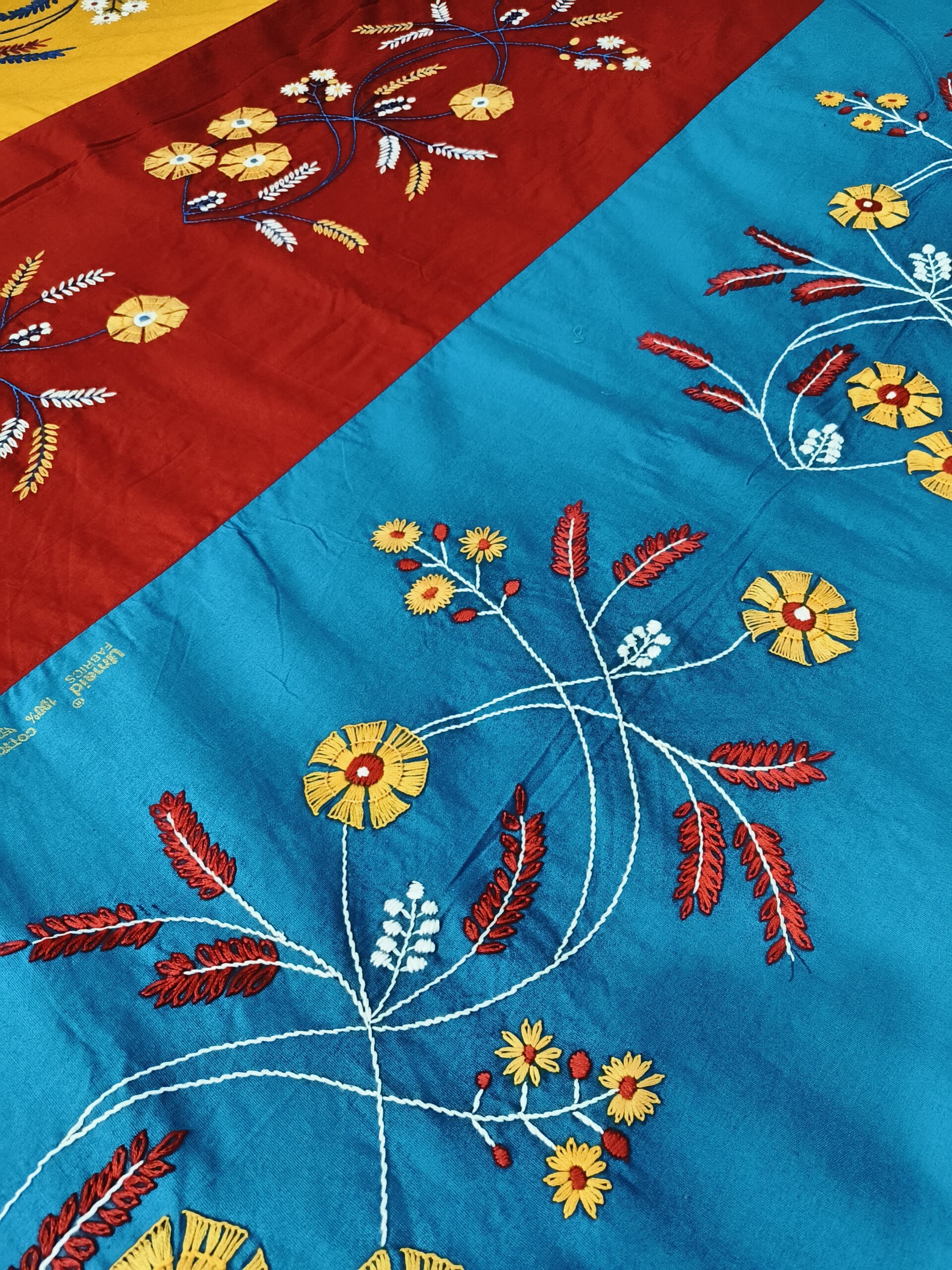 Hand embroided pure cotton multicolor double size bedsheet
