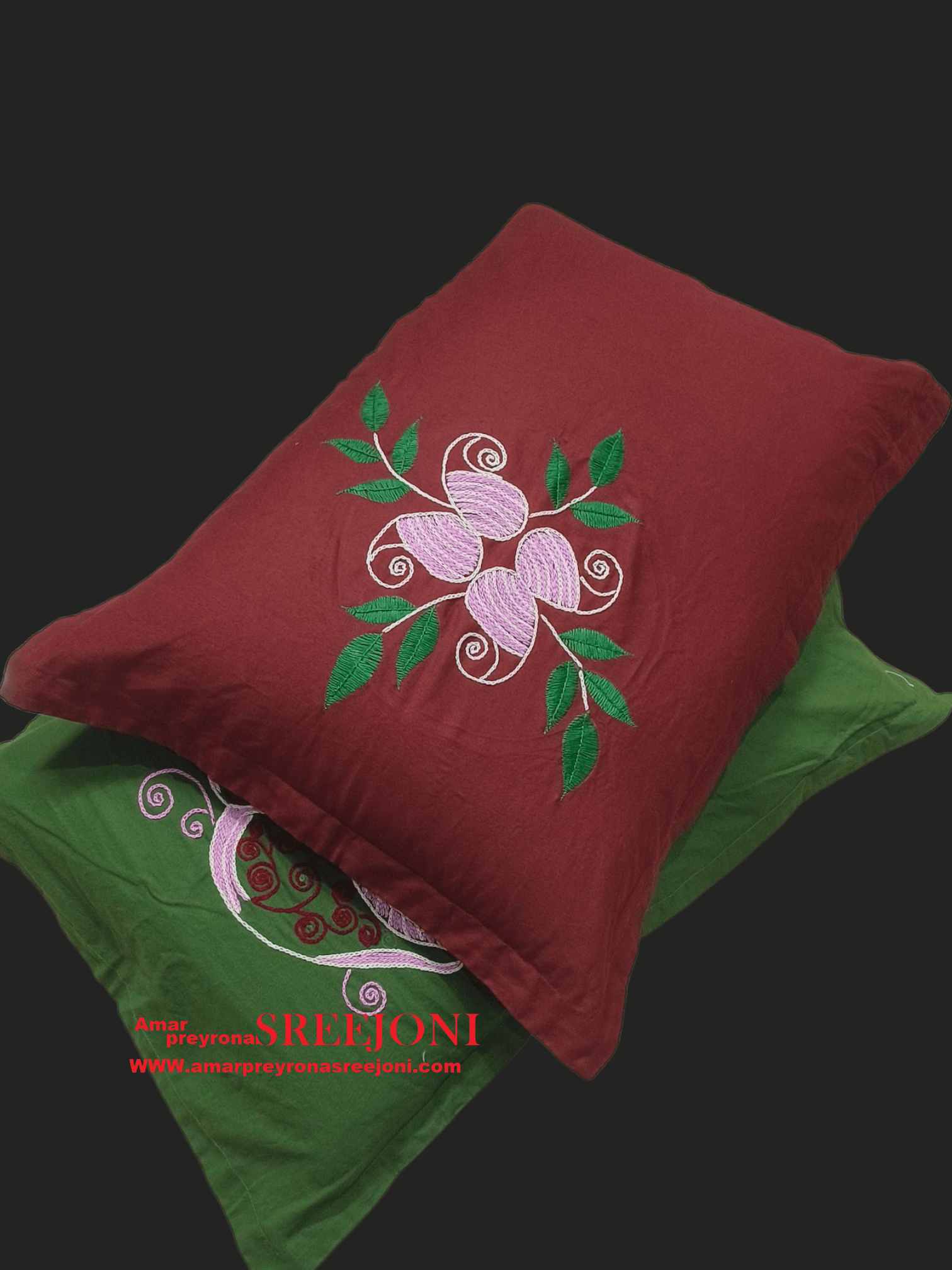 Hand embroided pure cotton queen size bedsheet with 2pillow cover color-off white,green,maroon