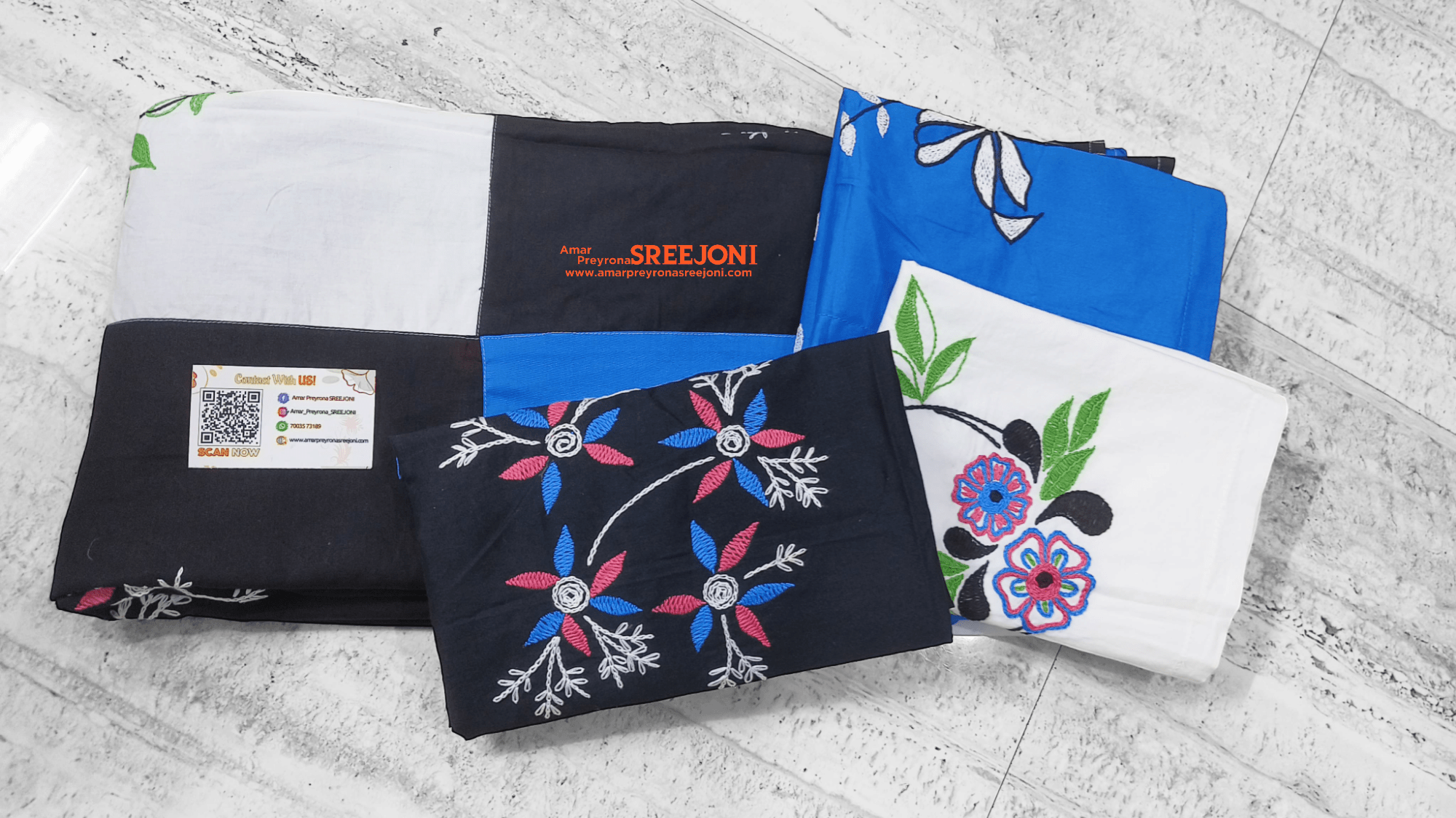Embroided pure cotton double size bedsheet with 2pillow cover and 1 round pillow cover set