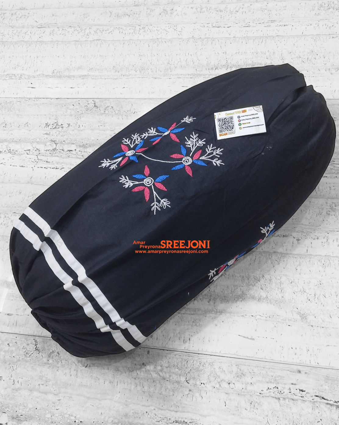 Embroided pure cotton double size bedsheet with 2pillow cover and 1 round pillow cover set