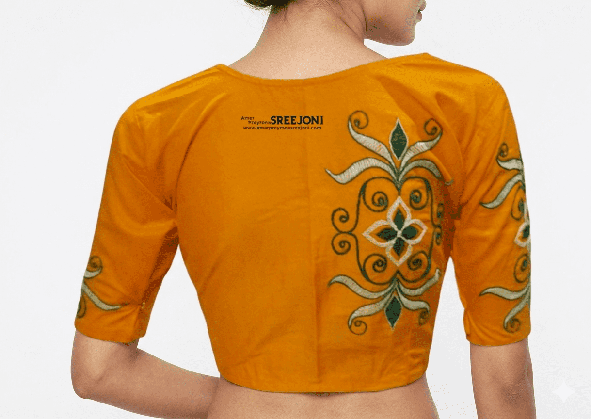 Hand Embroided pure cotton Yellow color v-neck blouse