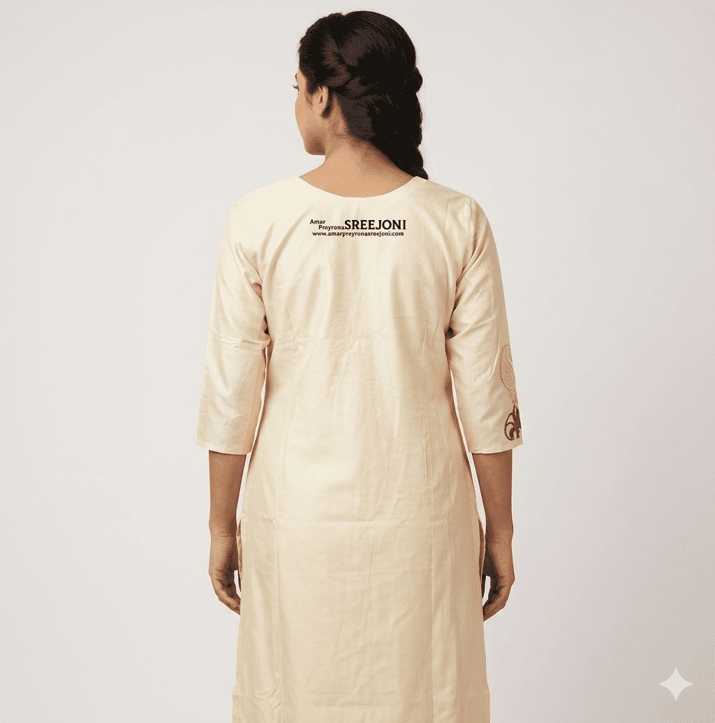 Hand embroided pure cotton Beige color Long kurti usable for women and girls