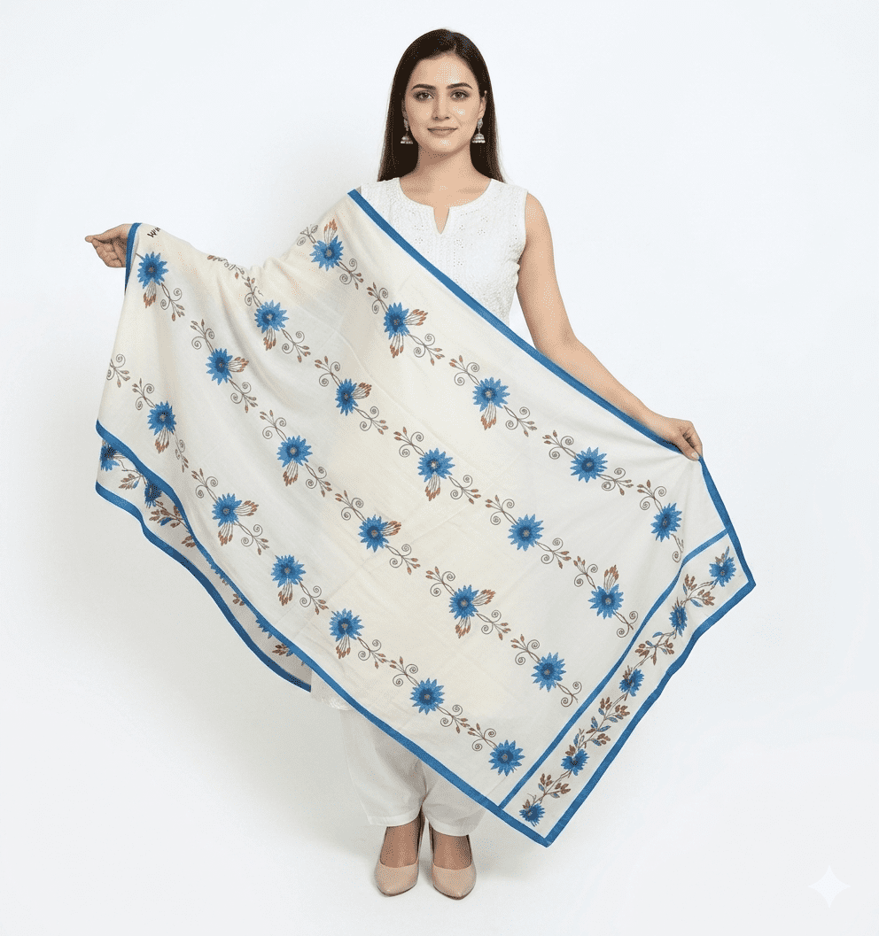 Hand Embroided pure cotton fabric work off white Gerogeous dupatta