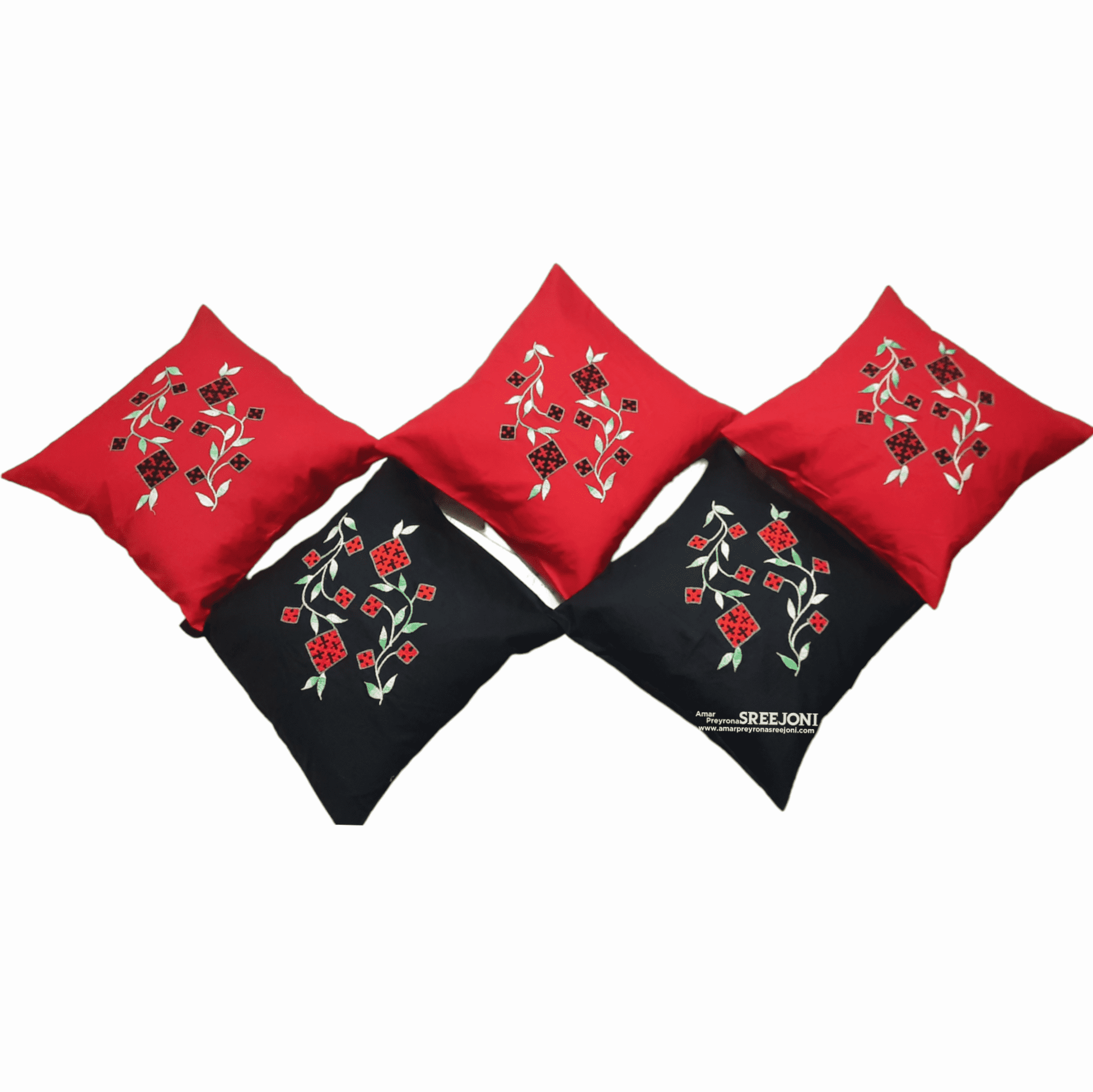 Black and red color pure cotton hand embroided Set of 5pic cussion cover