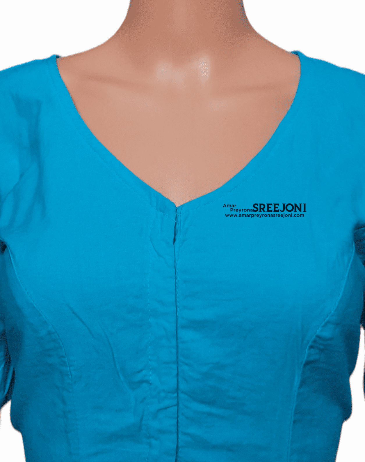 A very beautiful hand embroided pure cotton v-neck  blue color blouse