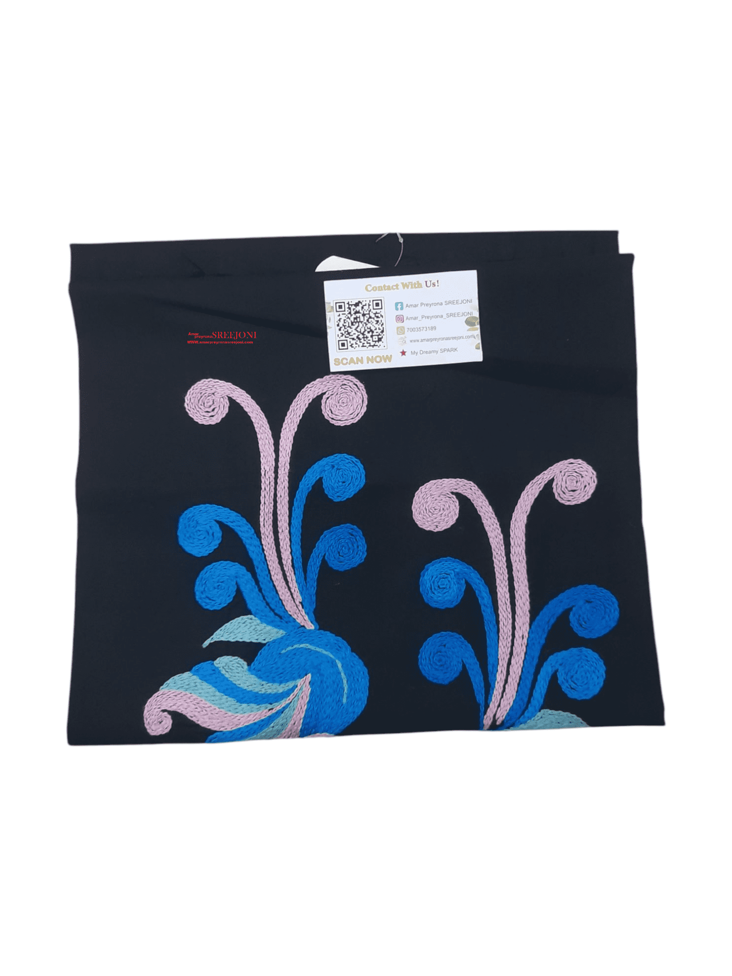 Hand Embroidery Pure Cotton Black Color 2.5miter kurti piece with Sleeve