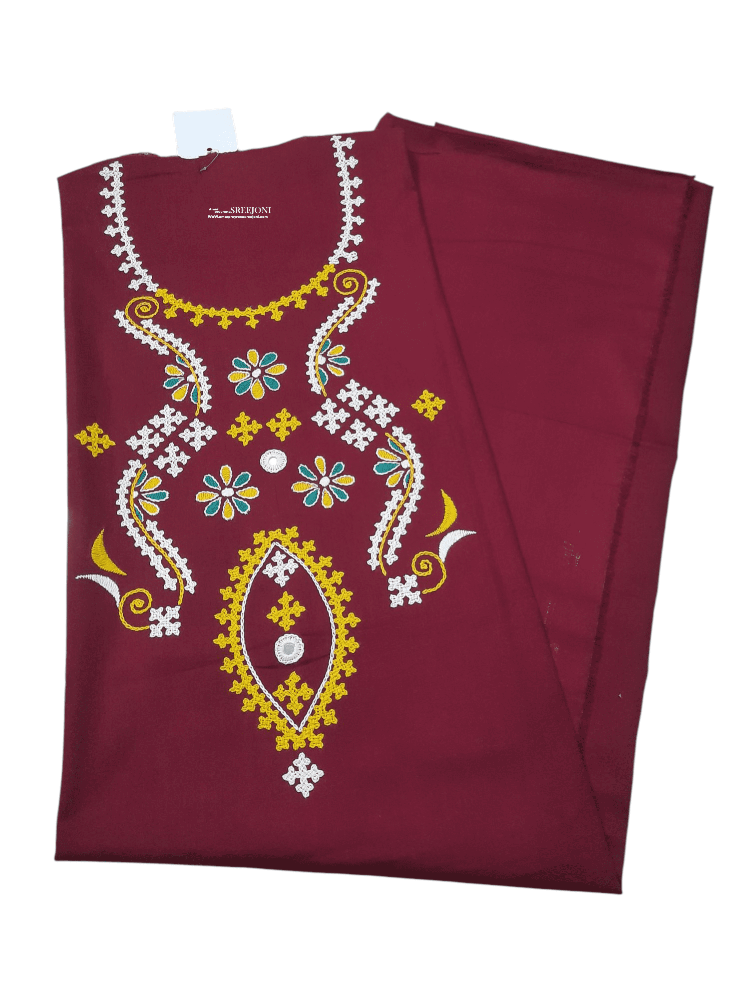Embroidery Hand Work Pure Cotton Kurti Piece with Attach Slives 2.5miters total