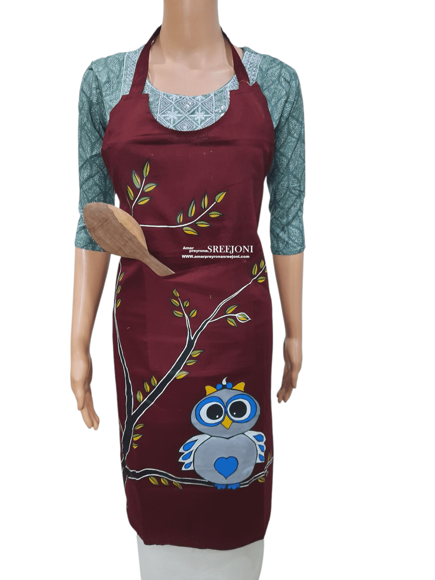 A Very Useful Hand Painted Pure Cotton Febric Work Maroon Color Apron