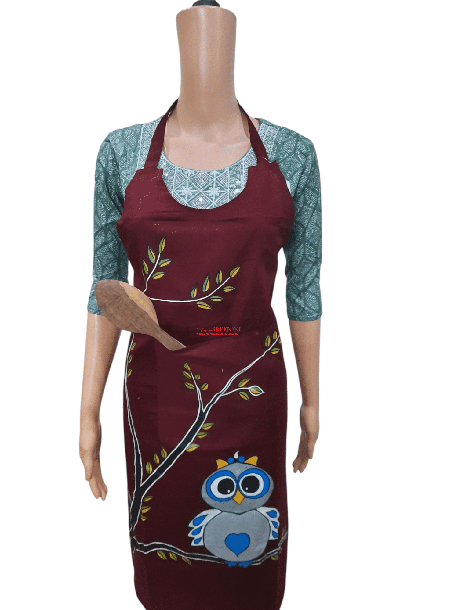 A Very Useful Hand Painted Pure Cotton Febric Work Maroon Color Apron