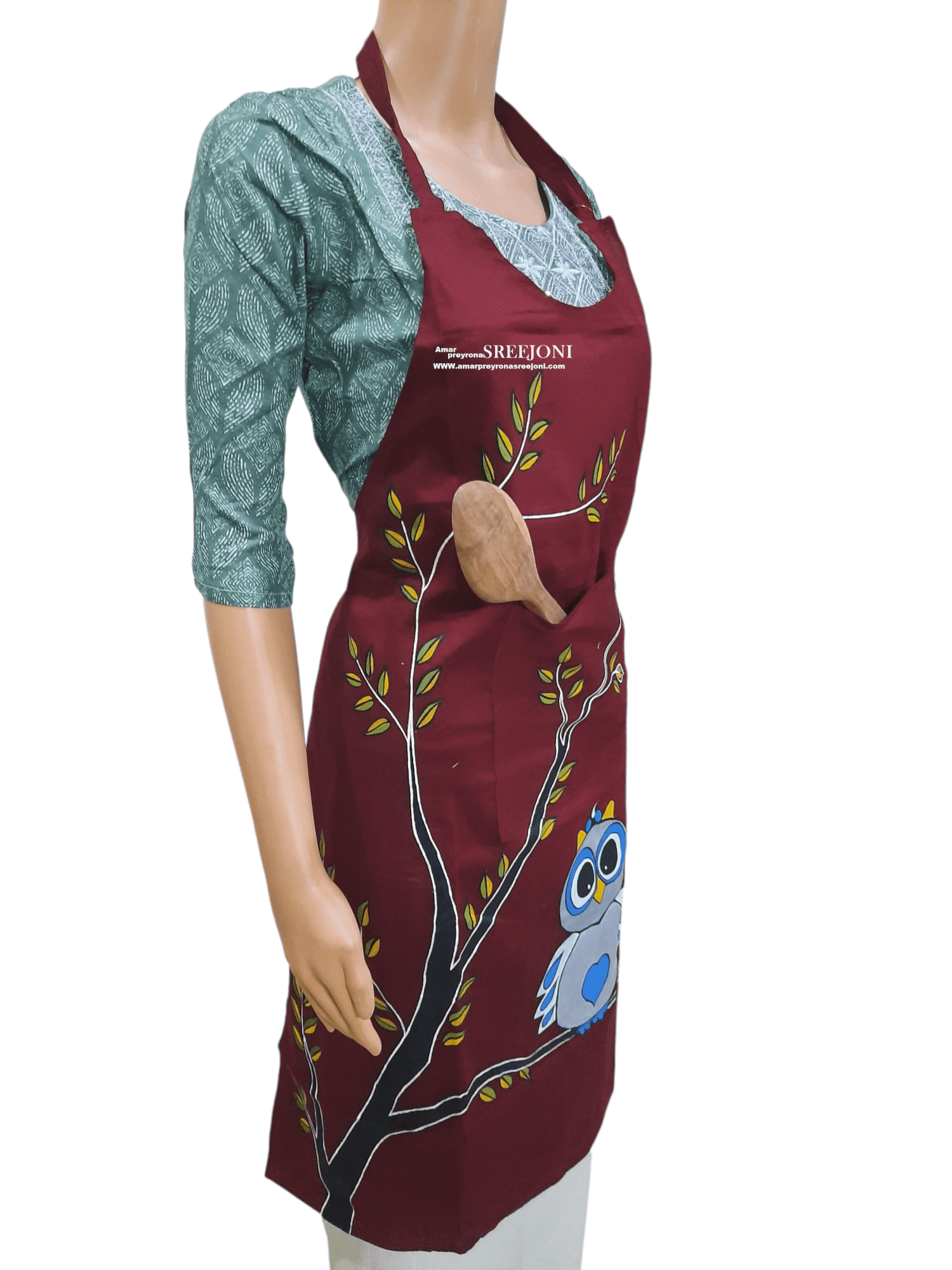 A Very Useful Hand Painted Pure Cotton Febric Work Maroon Color Apron