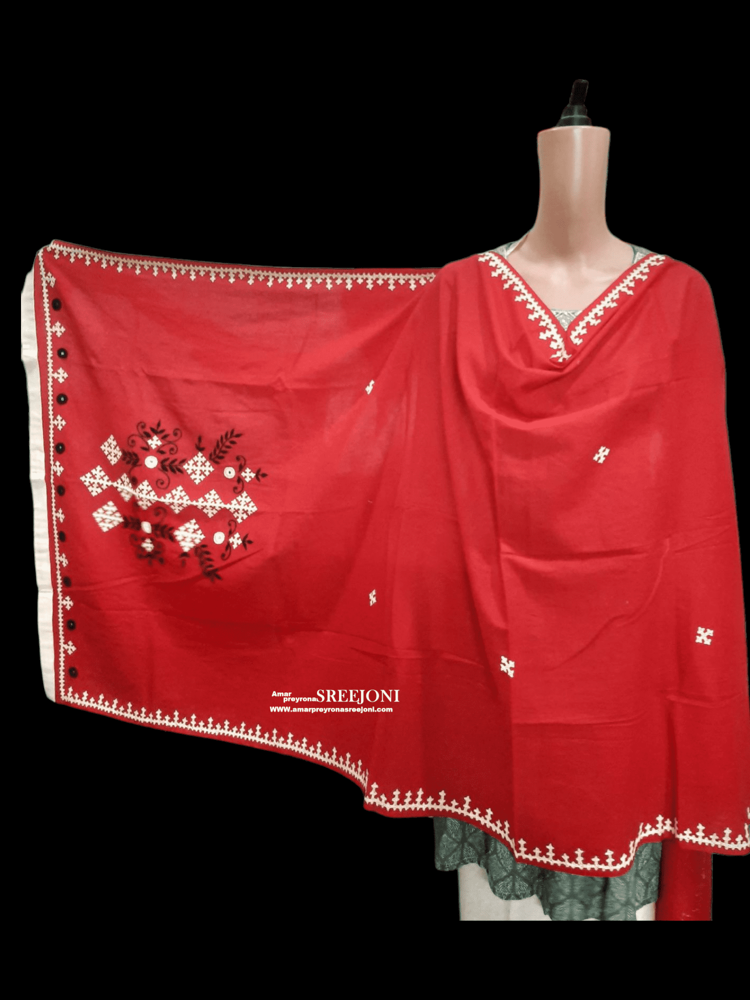 A Very Beautiful Hand Embroidery Pure Cotton Red Color dupatta For Women And Girls